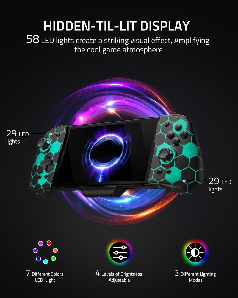 FUNLAB Switch Handheld Controller for Nintendo Joycon Replacement, Hall Effect Luminous Switch Joypad Controller Customizable, Ergonomic Switch One-Piece Joypad Controllers with 7 LED Colors - Image 2
